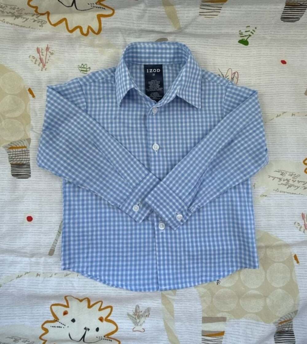 IZOD Boys Blue White Gingham Long Sleeve Button Down Shirt Size 2T